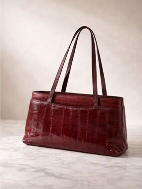 Vintage 90s Burgundy Sunco Korea Eel Skin Bag | Slim Minimalist Quiet Luxury